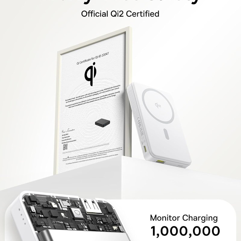 Baseus Airpow II Qi2 Magnetic Wireless Power Bank 10000mAh – 22.5W Fast Charging, MagSafe – Moon White