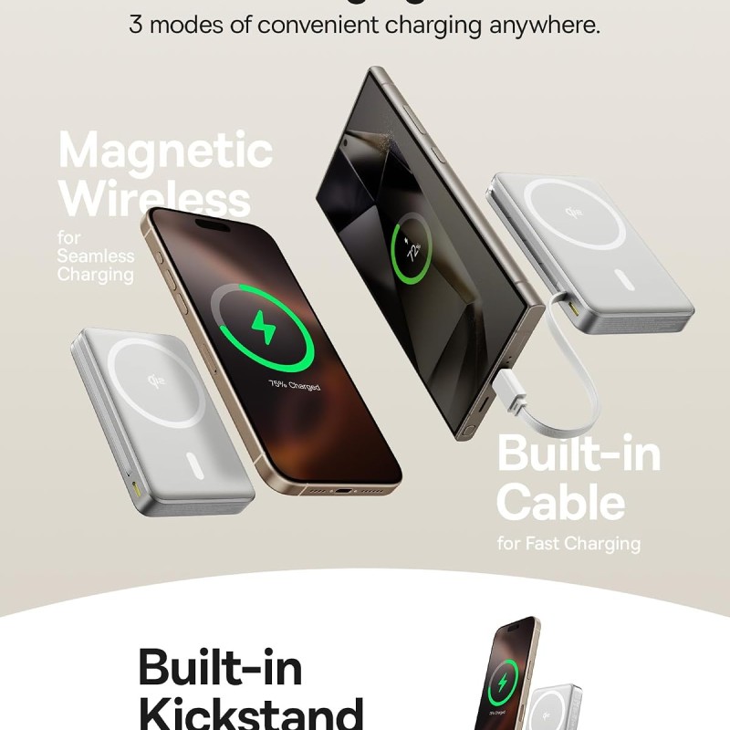 Baseus Nomos Qi2 10000mAh 45W Magnetic Wireless Power Bank – Lunar Gray