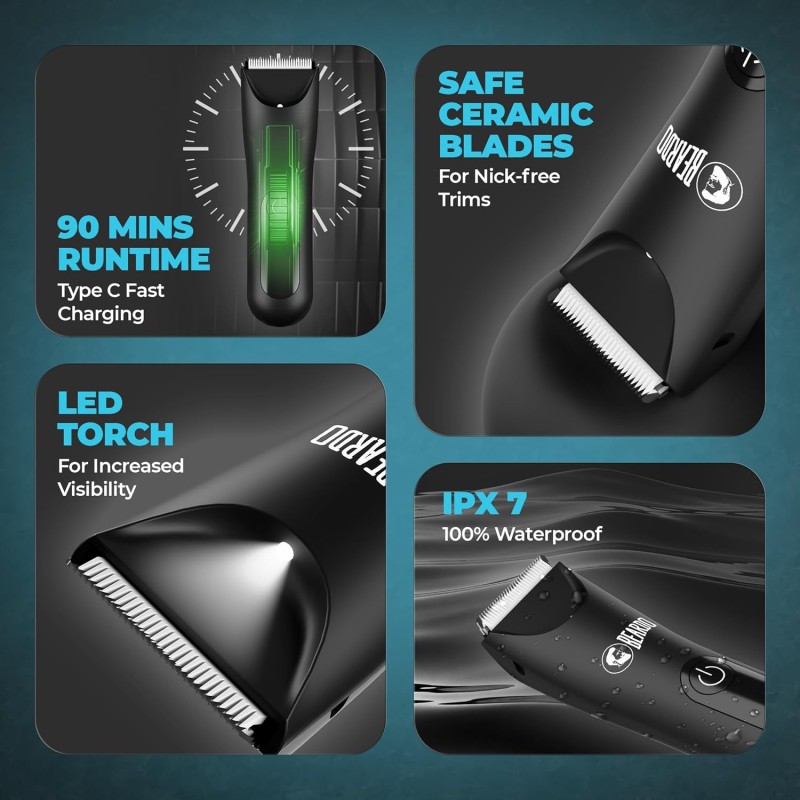 Beardo Ball Safe Pro Trimmer | Intimate Trimmer for Men | IPX7 Waterproof | Safe Ceramic Blades | 40mm T-Blade