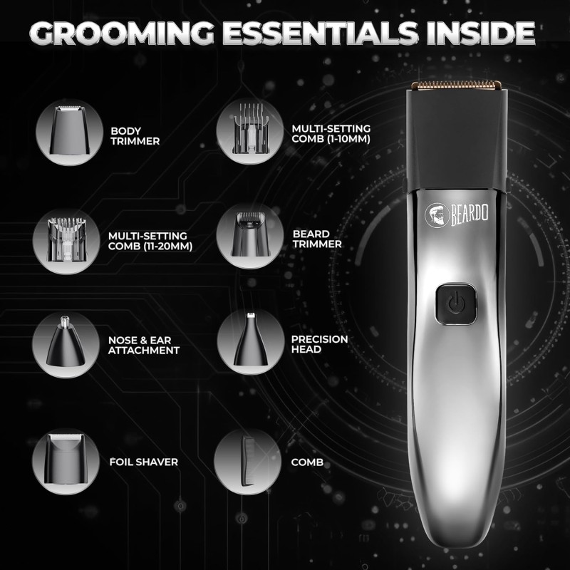 Beardo Chrome Beast Multipurpose Full Body Groomer Trimmer Set For Men | 40 Length Settings | 8 attachments