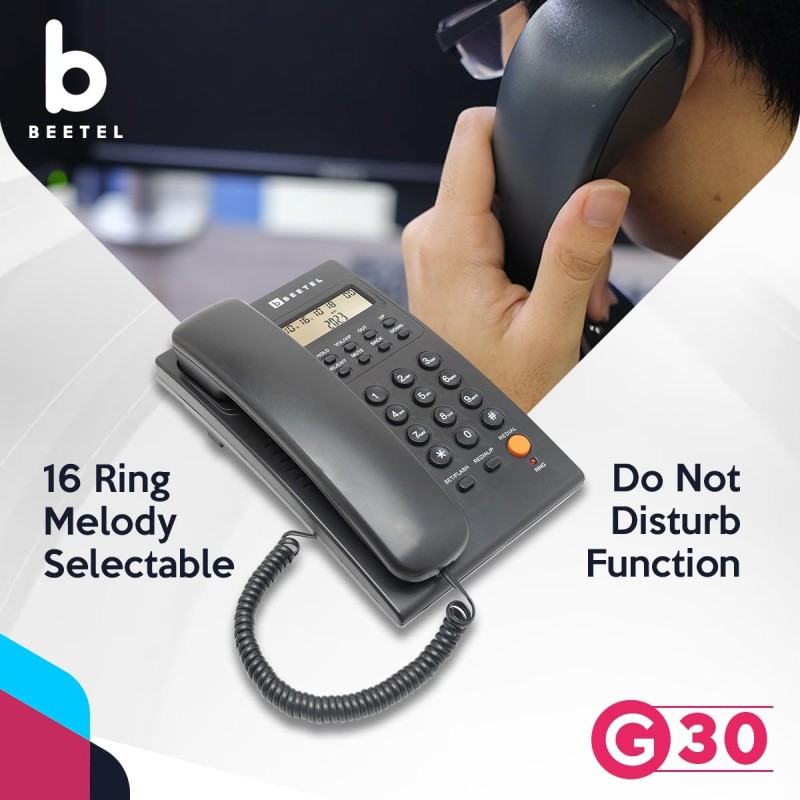 Beetel G30, TEC Certified, Caller ID Corded Landline Phonelcd Display,Ringer (G30-Black)