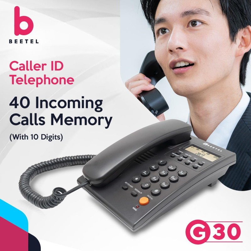 Beetel G30, TEC Certified, Caller ID Corded Landline Phonelcd Display,Ringer (G30-Black)