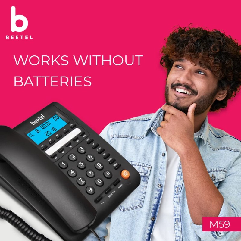Beetel M59N Caller ID Corded Landline Phone with 16 Digit LCD Display & Adjustable contrast,10 One Touch Memory Buttons,2Ways SpeakerPhone,Music On Hold,Solid Build Quality,Classic Design(Black)(M59N)