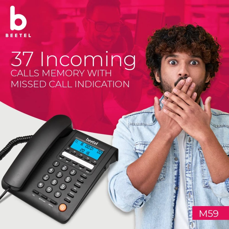 Beetel M59N Caller ID Corded Landline Phone with 16 Digit LCD Display & Adjustable contrast,10 One Touch Memory Buttons,2Ways SpeakerPhone,Music On Hold,Solid Build Quality,Classic Design(Black)(M59N)