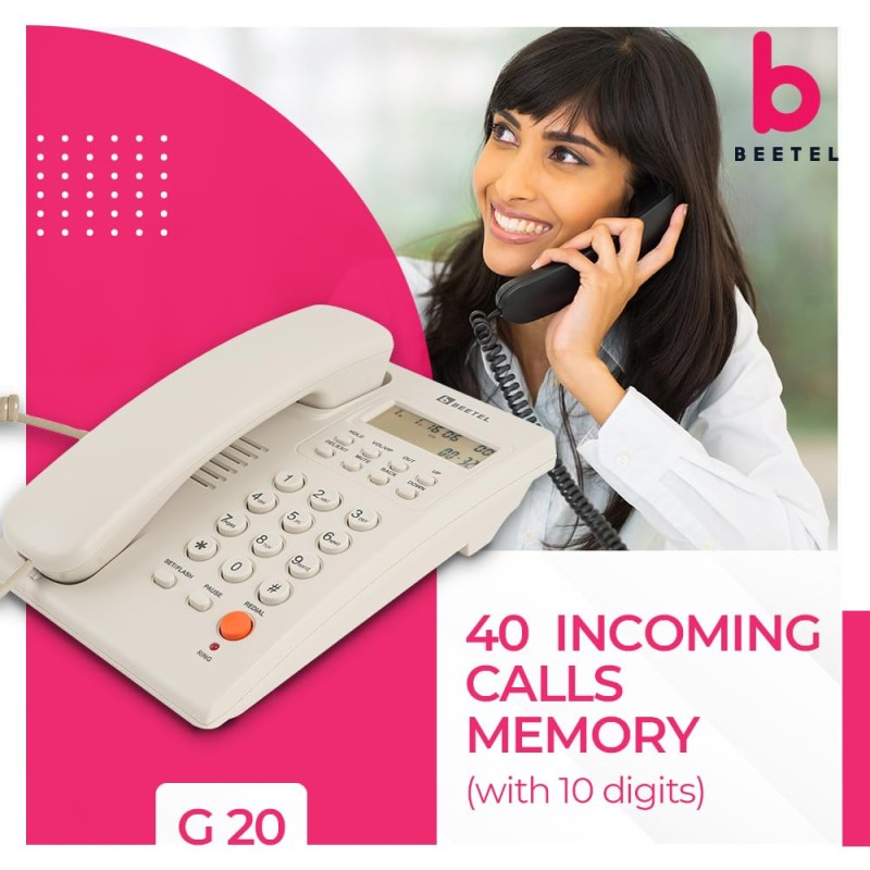 Beetel Newly Launched G20,TEC Certified,Caller ID Corded Landline Phonewith LCD Display,Ringer (Warm Grey)