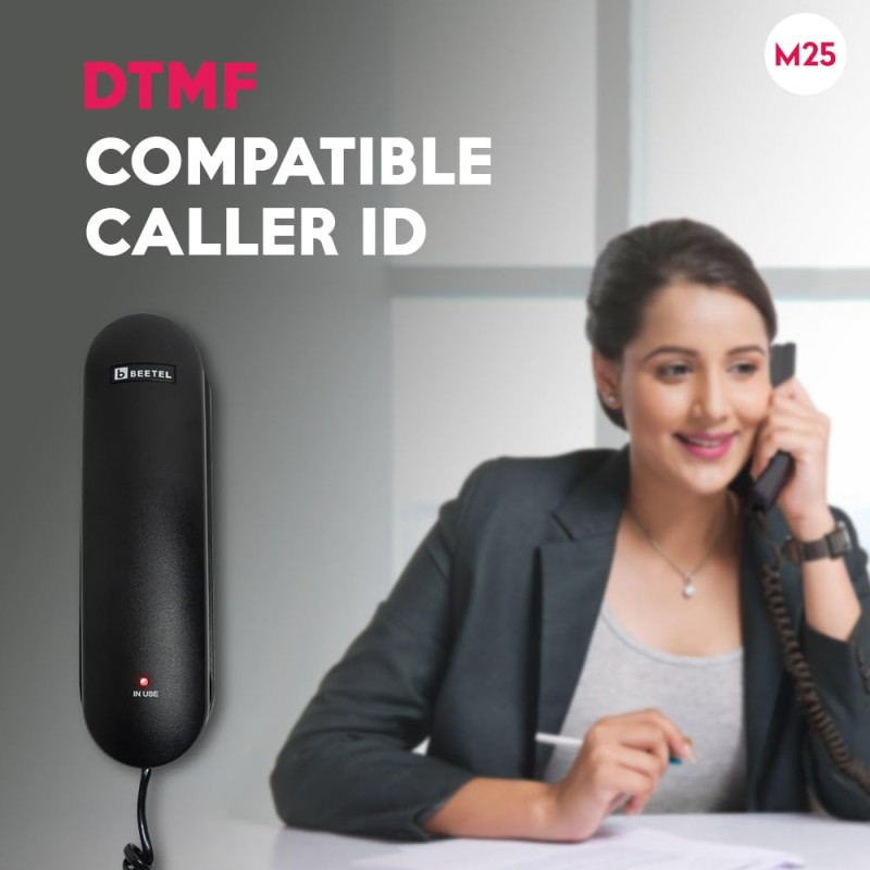 Beetel Newly Launched M25 Ultra Compact Caller ID Slim Line Corded Landline Phone,Numeric Display (Black M25)