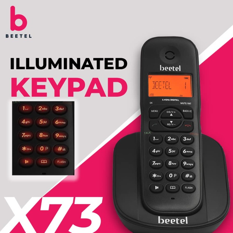 Beetel X73N Cordless 2.4Ghz Cordless Landline Phone with Caller ID Display, 2-Way Speaker Phone (Black) (X73N)