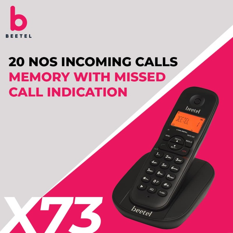 Beetel X73N Cordless 2.4Ghz Cordless Landline Phone with Caller ID Display, 2-Way Speaker Phone (Black) (X73N)