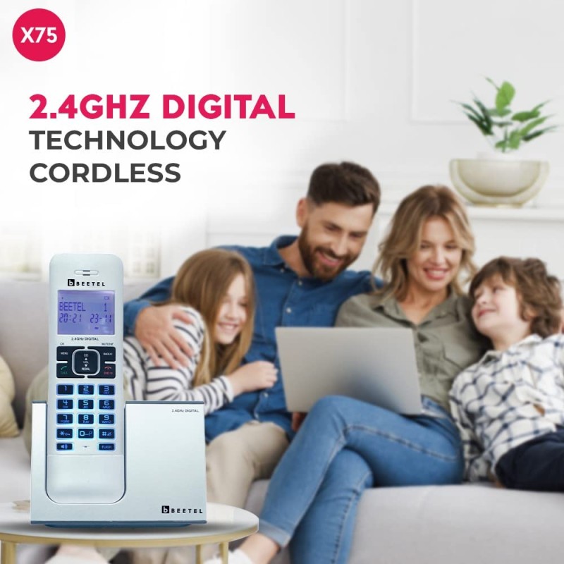 Beetel X75 2.4Ghzexpandable Cordless Landline Phone,Dual Mode DTMF/FSK,1 Line 7 Segment LCD Display (Silver) (X75)