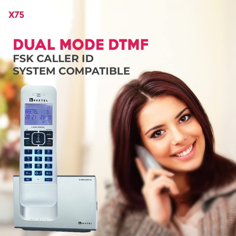 Beetel X75 2.4Ghzexpandable Cordless Landline Phone,Dual Mode DTMF/FSK,1 Line 7 Segment LCD Display (Silver) (X75)