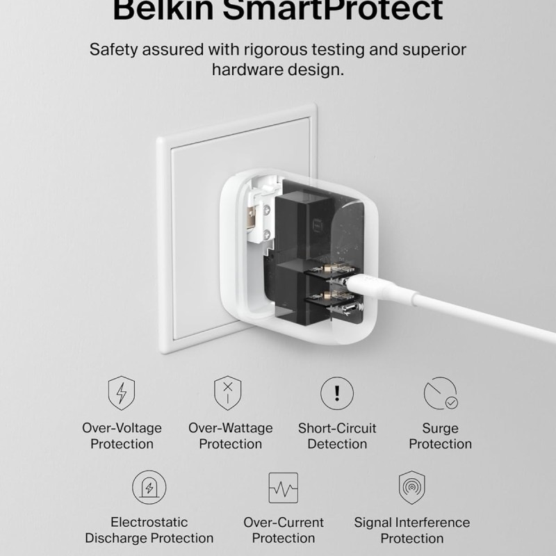 Belkin 40W (20W + 20W) Two Ports USB -C PD Wall Charger | Fast Charging for iPhone 17, Air, Pro, Pro Max White