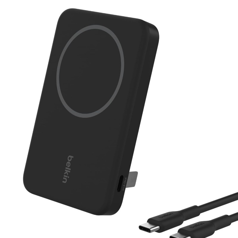 Belkin Qi2 Wireless Power Bank 15W 5000 mAh | MagSafe Charger w/Built-in Pop-up Kickstand Black