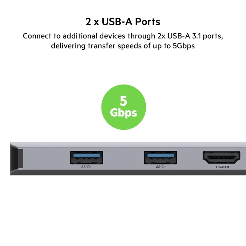 Belkin USB C Hub, 5-in-1 Multiport Adapter Dock with 4K Hdmi, 2 X USB A 3.1, Sd Card Slot and Microsd for MacBook Pro, Air, Ipad Pro, Xps and More