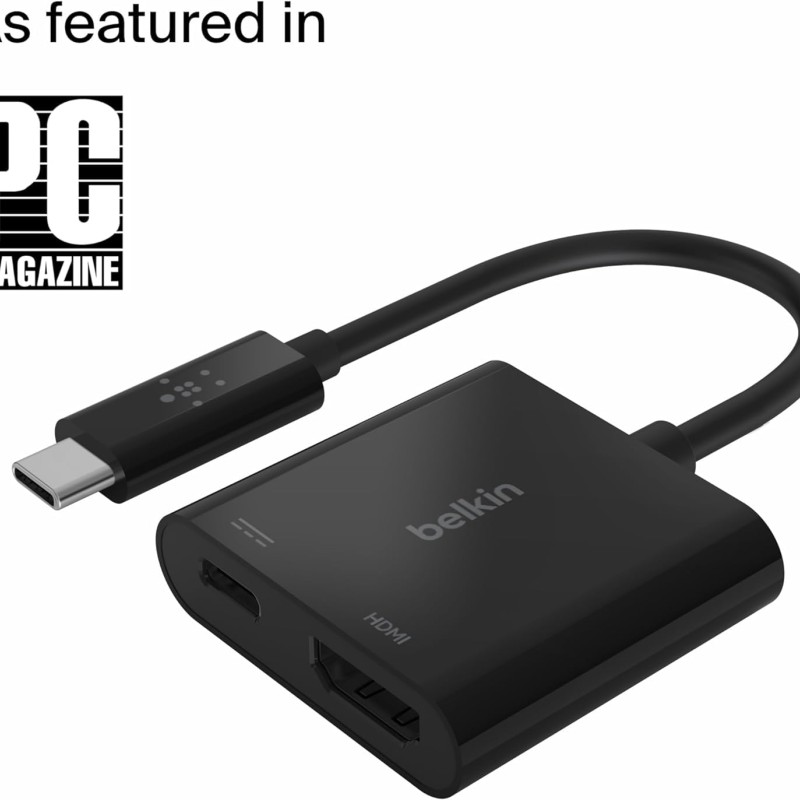 Belkin USB-C to HDMI Adapter + Charge (Supports 4K UHD Video, Pass-Through Power Black