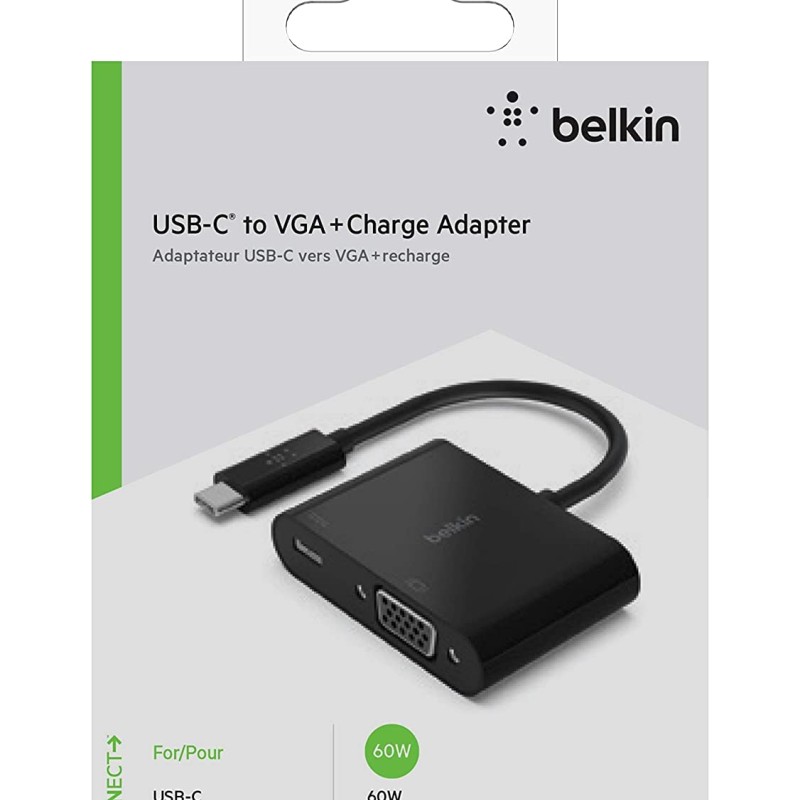 Belkin AVC001btBK USB-C to VGA Adapter + Charge - 1080p, Black