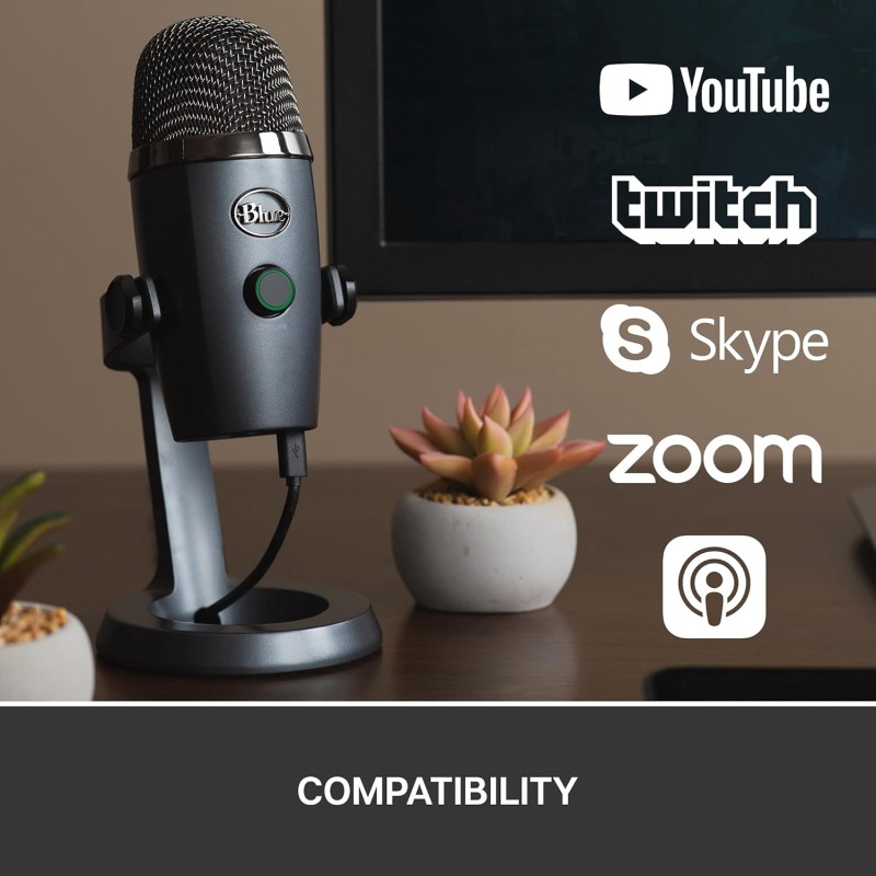Blue Yeti Nano Premium USB Microphone for Recording, Streaming, Gaming, Podcasting on PC and Mac, Condenser Mic with Blue VO!CE Effects, Cardioid and Omni, No-Latency Monitoring-Shadow Grey