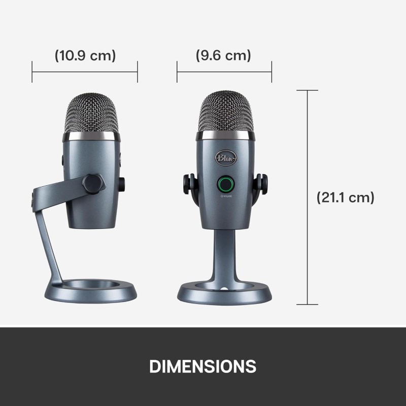 Blue Yeti Nano Premium USB Microphone for Recording, Streaming, Gaming, Podcasting on PC and Mac, Condenser Mic with Blue VO!CE Effects, Cardioid and Omni, No-Latency Monitoring-Shadow Grey