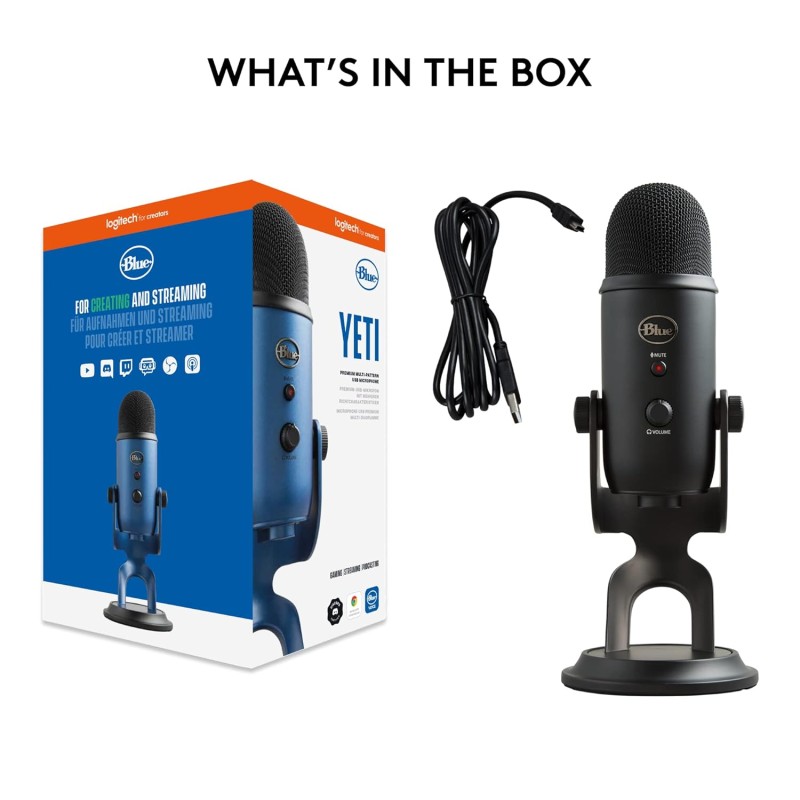 Blue Yeti USB Microphone for Recording, Streaming, Gaming, Podcasting on PC and Mac, Condenser Mic for Laptop or Computer with Blue VO!CE Effects, Adjustable Stand, Plug and Play - Blackout