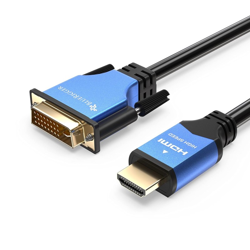 BlueRigger HDMI to DVI Cable (6FT, High-Speed, Bi-Directional Adapter Male to Male, DVI-D 24+1, 1080p, Aluminum Shell)