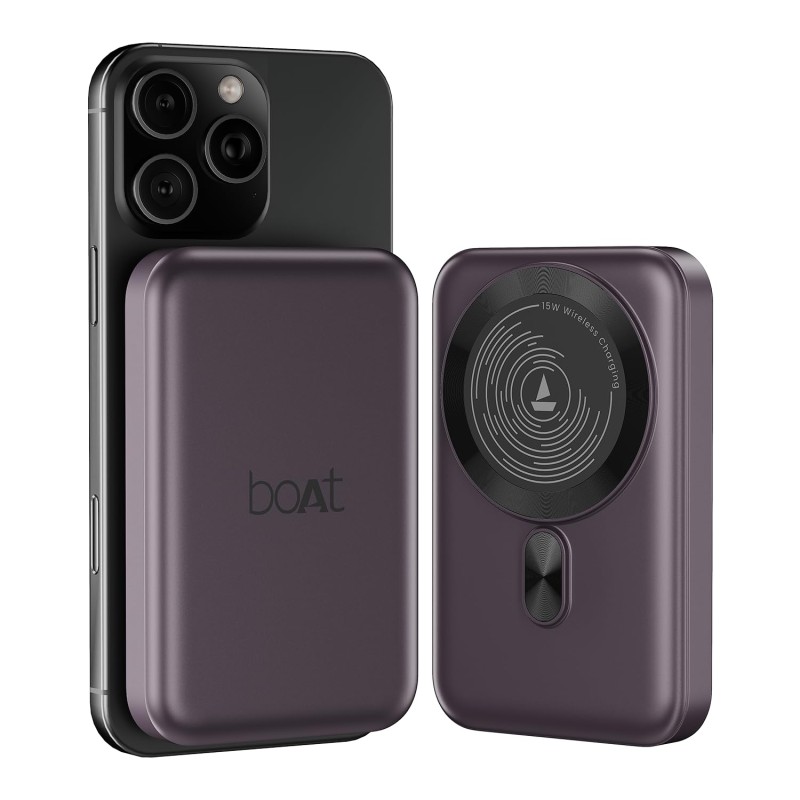 Boat EnergyShroom PB331 (Magsafe) 10000mAh Magnetic Wireless Powerbank, 15W Wireless & 22.5W Wired Charging for  (Purple)