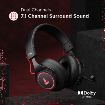 Boat Immortal IM1000D Dual Channel Gaming Wired Over Ear Headphones with mic, 7.1 Channel Surround Audio, Dolby Atmos, 50mm Drivers & RGB Breathing LEDs(Black Sabre)