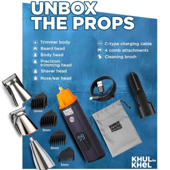 Bombay Shaving Company 11-in-1 All-in-One Grooming Kit for Men | Cordless USB Fast-Charge Trimmer IPX6 Waterproof 90-Min Runtime Smart-Lock & Self-Sharpening Stainless Steel Blades