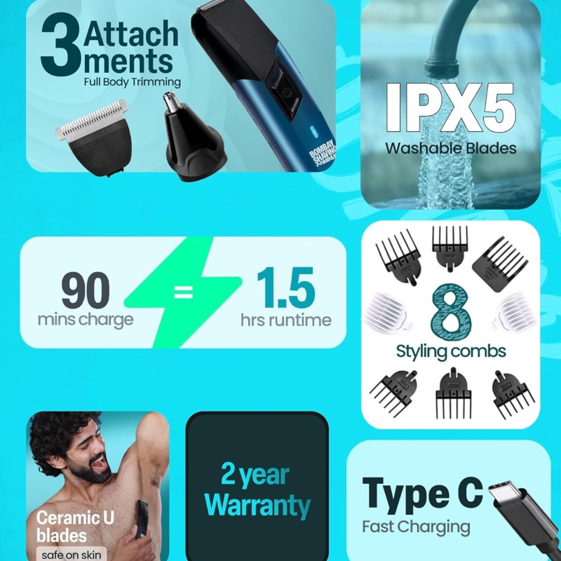Bombay Shaving Company 11 in 1 | Trimmer for Men All in One | Beard Trimmer for Man | Hair Trimmer for Man