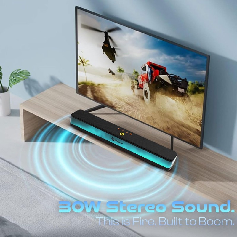 Boom Fire 30W Soundbar, with up to 10Hrs Non Stop Music, Fire RGB Lights, TWS Function for Double Power Bossy Black
