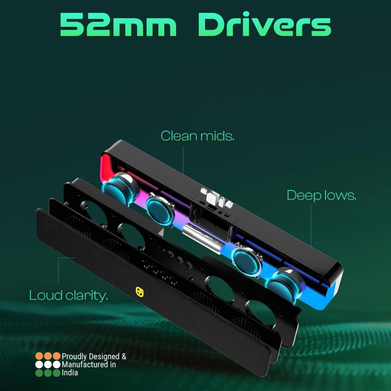 Boom Fire 30W Soundbar, with up to 10Hrs Non Stop Music, Fire RGB Lights, TWS Function for Double Power Bossy Black