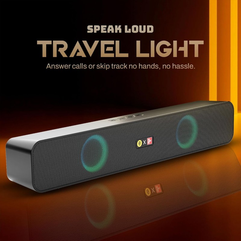 Boom X2 16W Party Speaker with Upto 8Hr Music, Clear Sound, Multi-Compatibility, RGB Lights - Premium Black
