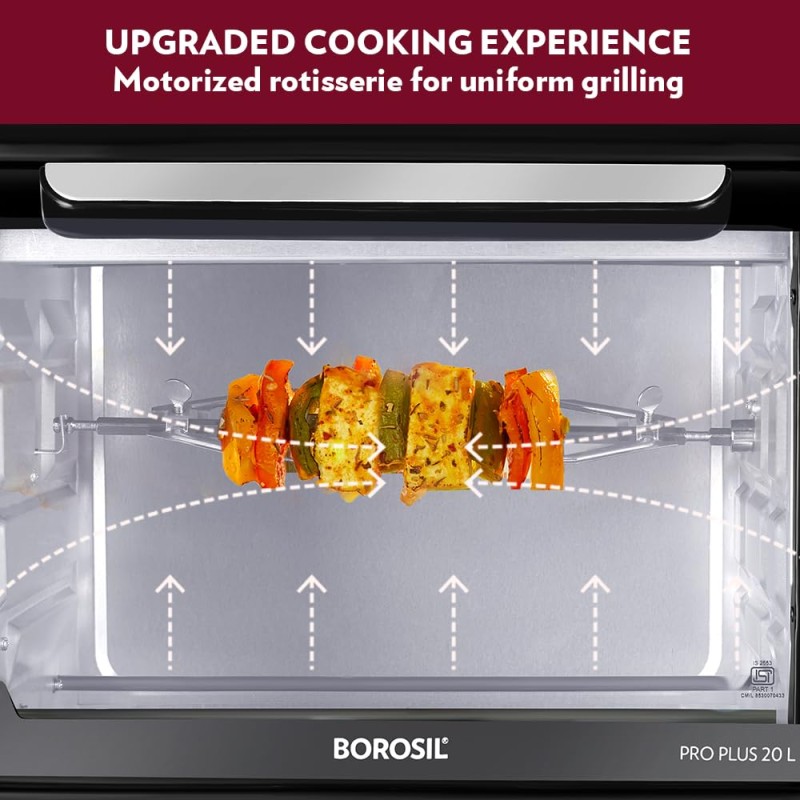 Borosil 20L 1380W Pro Plus Oven Toaster Griller | Grill, Bake, Toast, Reheat, Barbeque | Adjustable Temperature Control, Auto Shut Off |