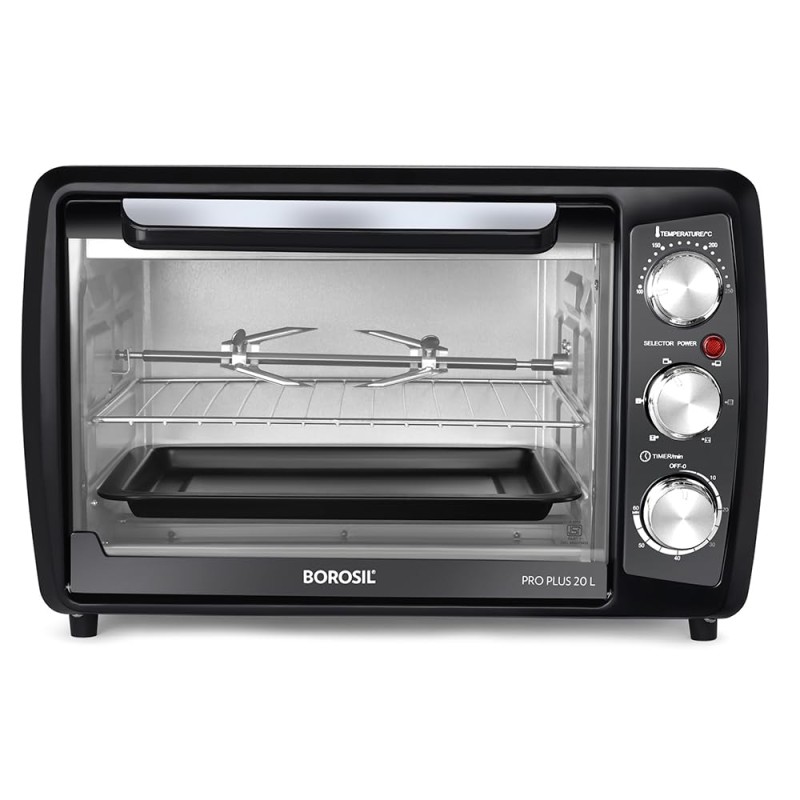 Borosil 20L 1380W Pro Plus Oven Toaster Griller | Grill, Bake, Toast, Reheat, Barbeque | Adjustable Temperature Control, Auto Shut Off |