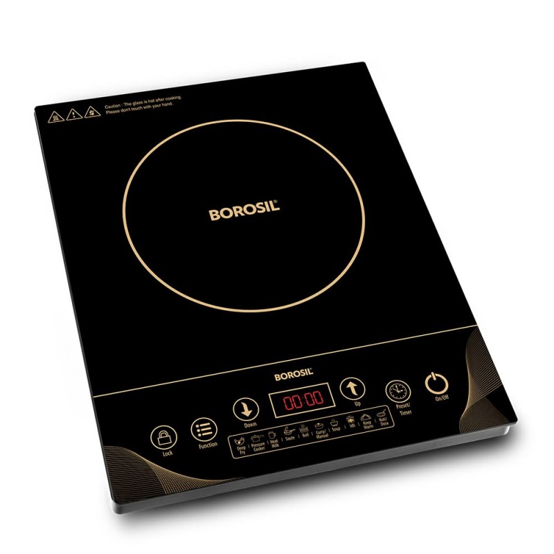 Borosil Smartkook-TC14 Electric Induction Cooktop, Glass Surface, Energy Saving, Flame-free Cooking, Black, 2000W