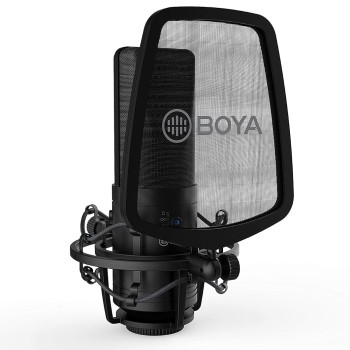 Boya BY-M1000 Condenser Microphone Podcast Mic Kit Support Omnidirectional/Bidirectional with Double-layer Pop Filter Shock Mount XLR Cable for Singer Vocals Podcaster Home Studio Voice Over Recording