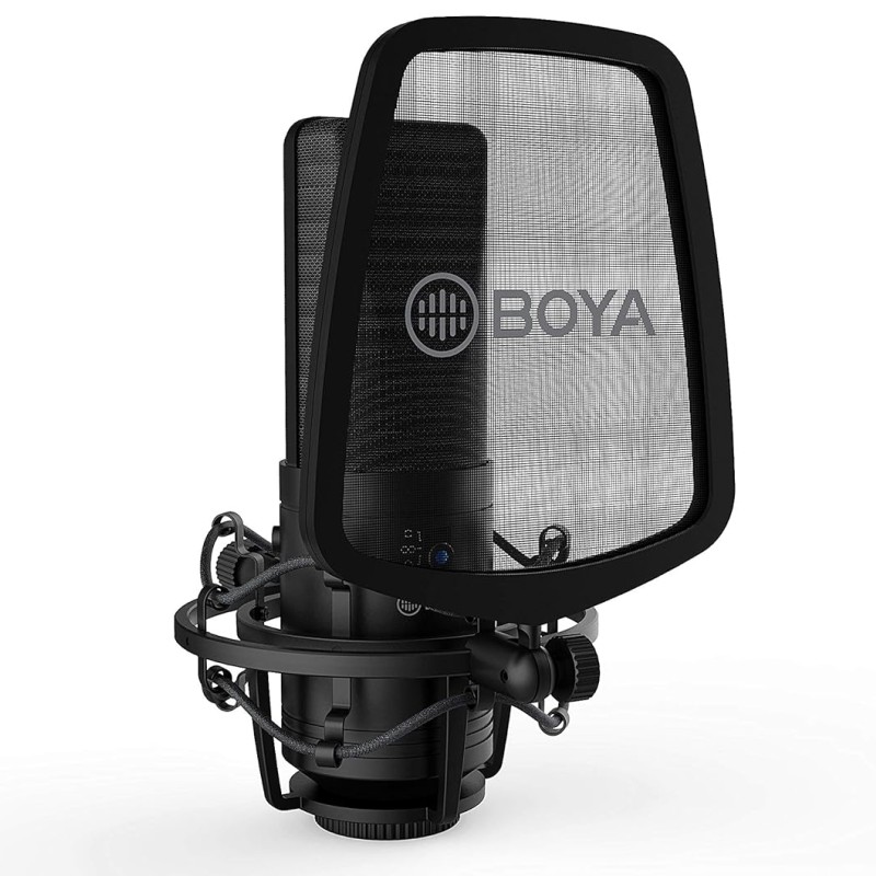 Boya BY-M1000 Condenser Microphone Podcast Mic Kit Support Omnidirectional/Bidirectional with Double-layer Pop Filter Shock Mount XLR Cable for Singer Vocals Podcaster Home Studio Voice Over Recording