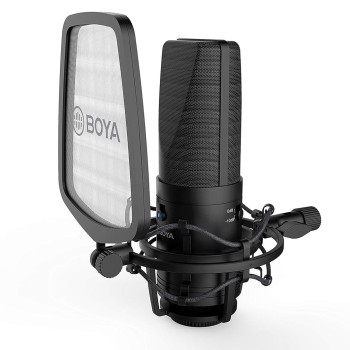 Boya BY-M1000 Condenser Microphone Podcast Mic Kit Support Omnidirectional/Bidirectional with Double-layer Pop Filter Shock Mount XLR Cable for Singer Vocals Podcaster Home Studio Voice Over Recording