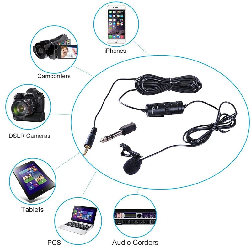 Boya by-M1 Auxiliary Lavalier Microphone Lapel Clip-on Microphone, Omnidirectional Electret Condenser Mic,(Black)