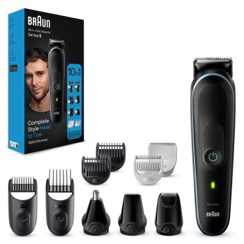 Braun All-in-One Trimmer for Men from Gillette, 10-in-1, German Engineering,100-Min Runtime, Waterproof, Precision Trimming Comb, Professional Body Trimmer,MGK5445