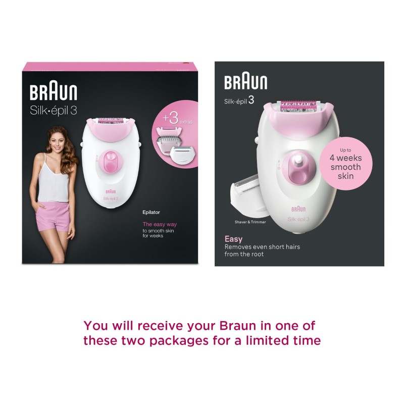 Braun Silk-épil 3-031 Epilator for Women, Long-Lasting Hair Removal, 20 Tweezer System,White & Pink