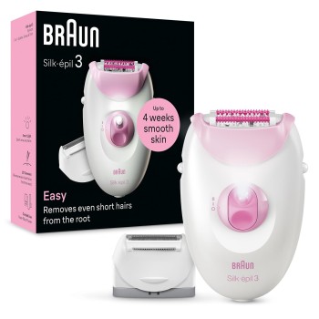 Braun Silk-épil 3-031 Epilator for Women, Long-Lasting Hair Removal, 20 Tweezer System,White & Pink