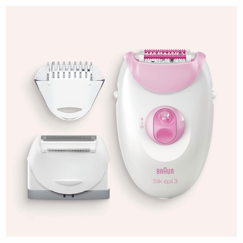 Braun Silk-épil 3-031 Epilator for Women, Long-Lasting Hair Removal, 20 Tweezer System,White & Pink