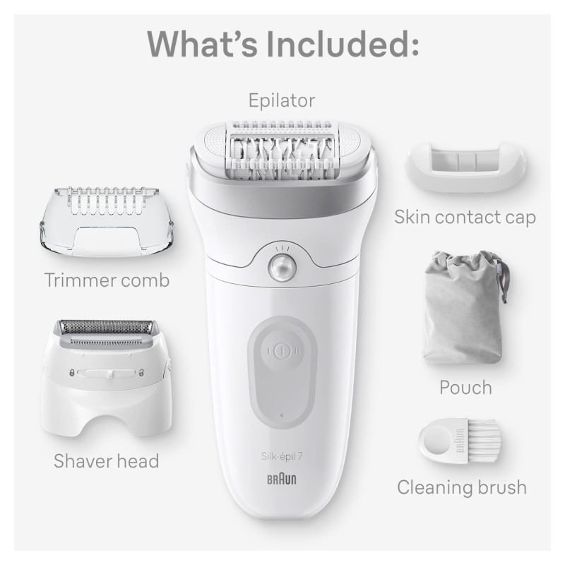 Braun Silk-epil 7 SE7041 Epilator for Women, Cordless Wet & Dry Epilation, Braun Epilator for Long Lasting Hair Removal, Smooth Skin with Sensosmart Technology, Waterproof, Less Pain