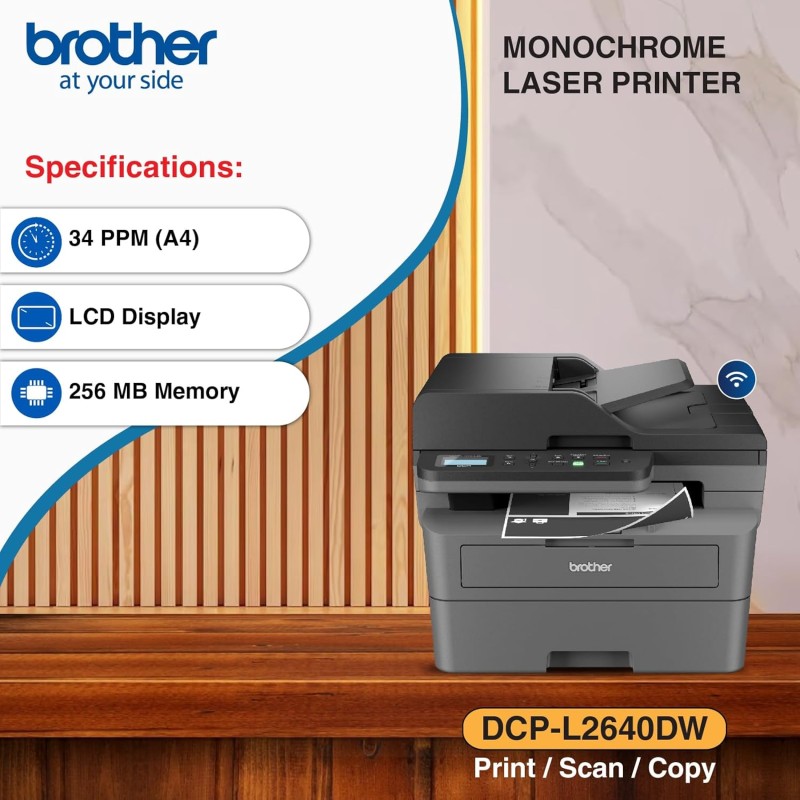 Brother DCP-L2640DW New Launch Auto Duplex Laser Printer, 34 PPM, Print Scan Copy, LCD Display, ADF, 256MB Memory, (WiFi WiFi Direct LAN USB) Black