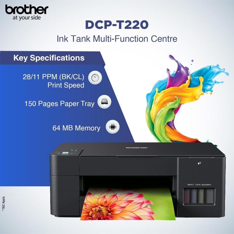 Brother DCP-T220 All-in One Ink Tank Refill System Printer (Pre ink-loaded)