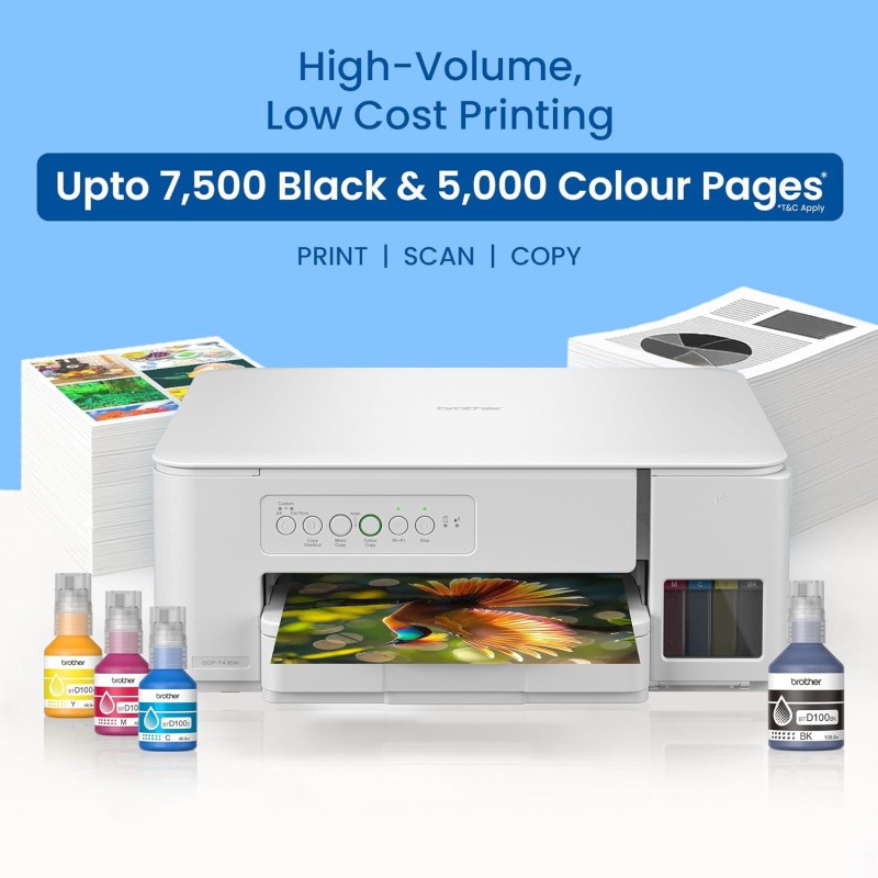 Brother DCP-T436W (New Launch) WiFi Multifunction Print Scan Copy Ink Tank Color Printer Best for Home
