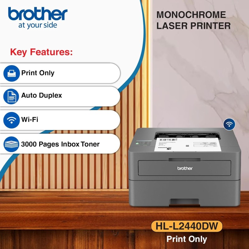 Brother HL-L2440DW (New Launch) Auto Duplex Laser Printer, 30 PPM Print Speed, LCD Display, 64 MB Memory