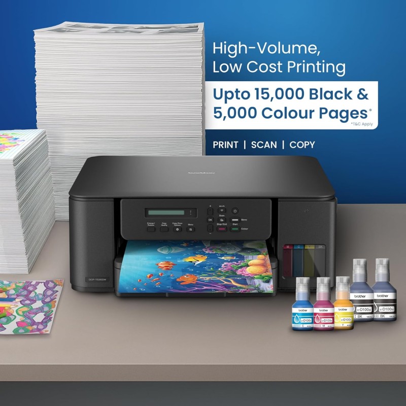 Brother Ink Tank DCP-T535DW New Launch (Print Scan Copy) WiFi Auto Duplex Printer, 128MB Memory, Print Pages Upto 15K in Black