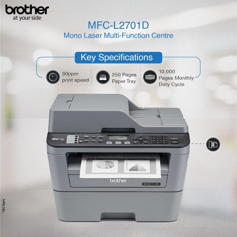 Brother MFC L2701D Auto Duplex Multifunction (Print, Scan, Copy, Fax) Laser Printer