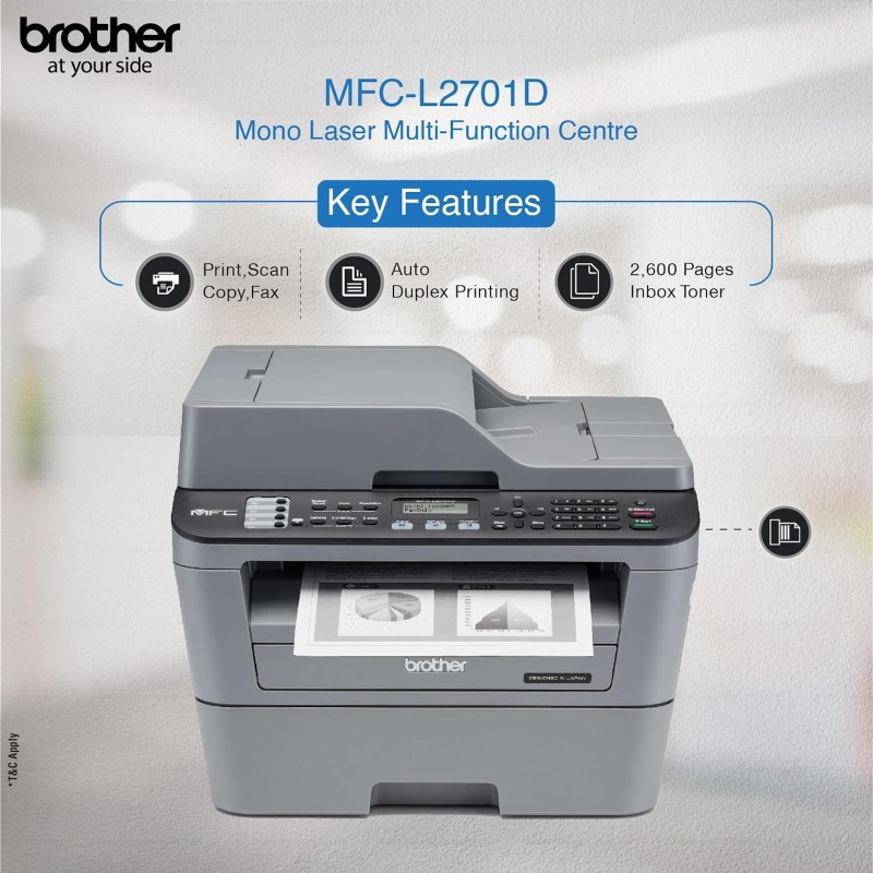 Brother MFC L2701D Auto Duplex Multifunction (Print, Scan, Copy, Fax) Laser Printer