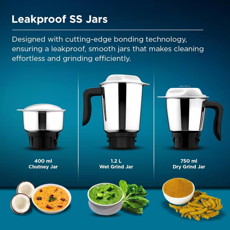 Butterfly Hero 500 Watts Mixer Grinder with 3 Jars | Stainless Steel Multipurpose Jars | ABS Body | Motor Overload Protection Grey